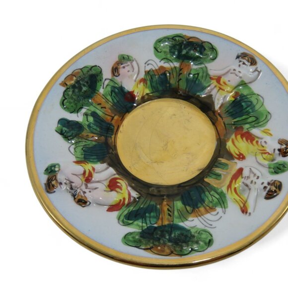 Cherubs CAPODIMONTE Demitasse CUP with Swan Handle and 2 Saucers Italy Vintage - Picture 4 of 11